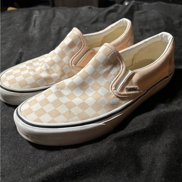 Vans Peach and White Checkered Slip-Ons - Picture 1 of 4